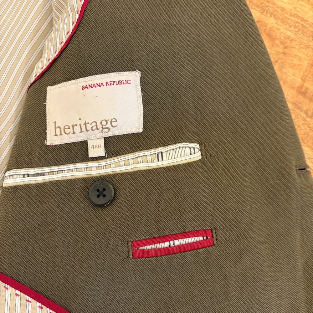 Banana Republic Heritage Safari Blazer Mens 46R Linen Blend Utility Olive Green - Picture 7 of 16